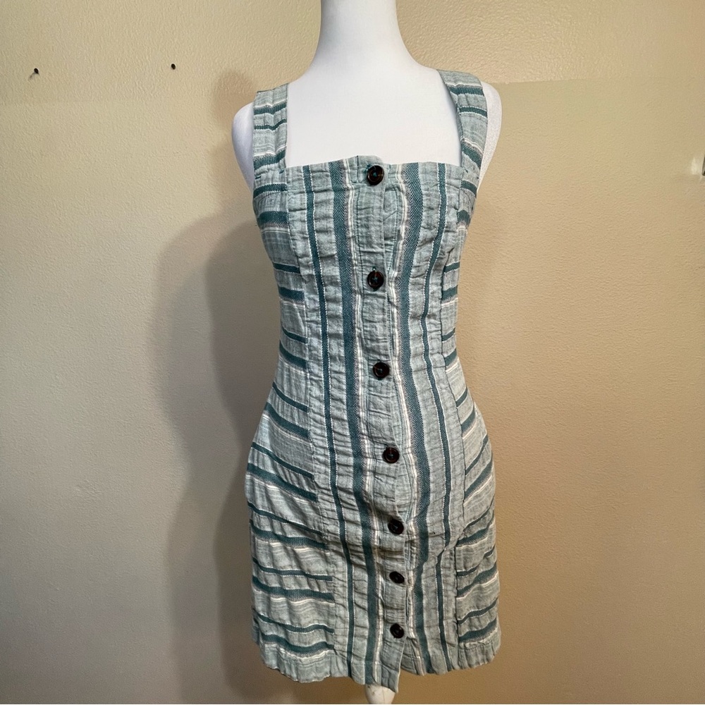Roxy Sweeter Dreams Blue Stripe Button Front Sleeveless Overa